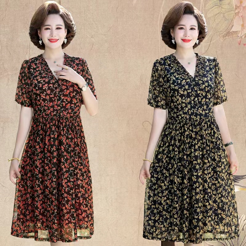 Đầm Dài Cổ Chữ V Thời Trang Mùa Hè Hàng Mới Dành Cho Phụ Nữ Độ Tuổi Trung Niên 200 Jin 2022