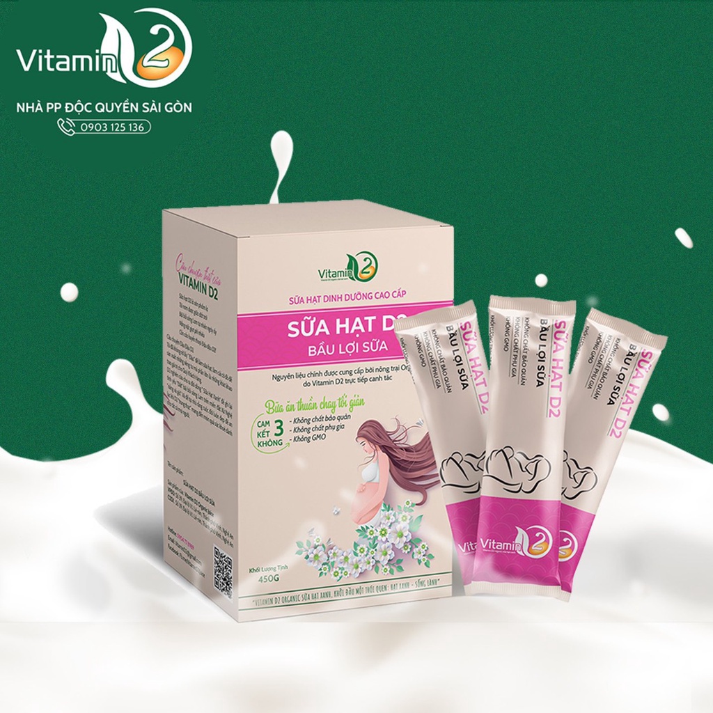 Sữa hạt hữu cơ Vitamin D2 - dạng bột gói dành cho mẹ BẦU & SAU SINH - gồm hơn 26 loại hạt cao cấp thuần chay