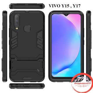 Ốp Lưng Vivo Y15 , Y17 Ốp Chống Sốc Iron Đen Kèm Giá Đỡ Cao Cấp
