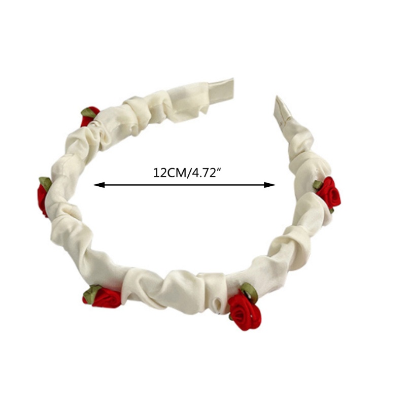 Băng Đô Cài Tóc Co Giãn Màu Trơn Đính Hoa Hồng Xếp Ly Thời Trang