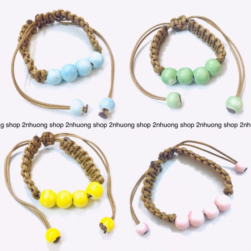 Vòng tay charm hoa gốm sứ lắc tay đan dây nhiều màu bracelet kiềng tay phong thuỷ hoàng đạo đá núi lửa mắt mèo cổ trang