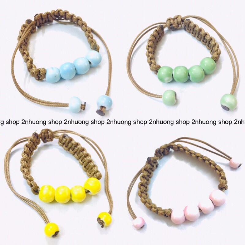 vòng tay charm hoa gốm sứ lắc tay đan dây nhiều màu bracelet kiềng tay phong thuỷ hoàng đạo đá núi lửa mắt mèo cổ trang