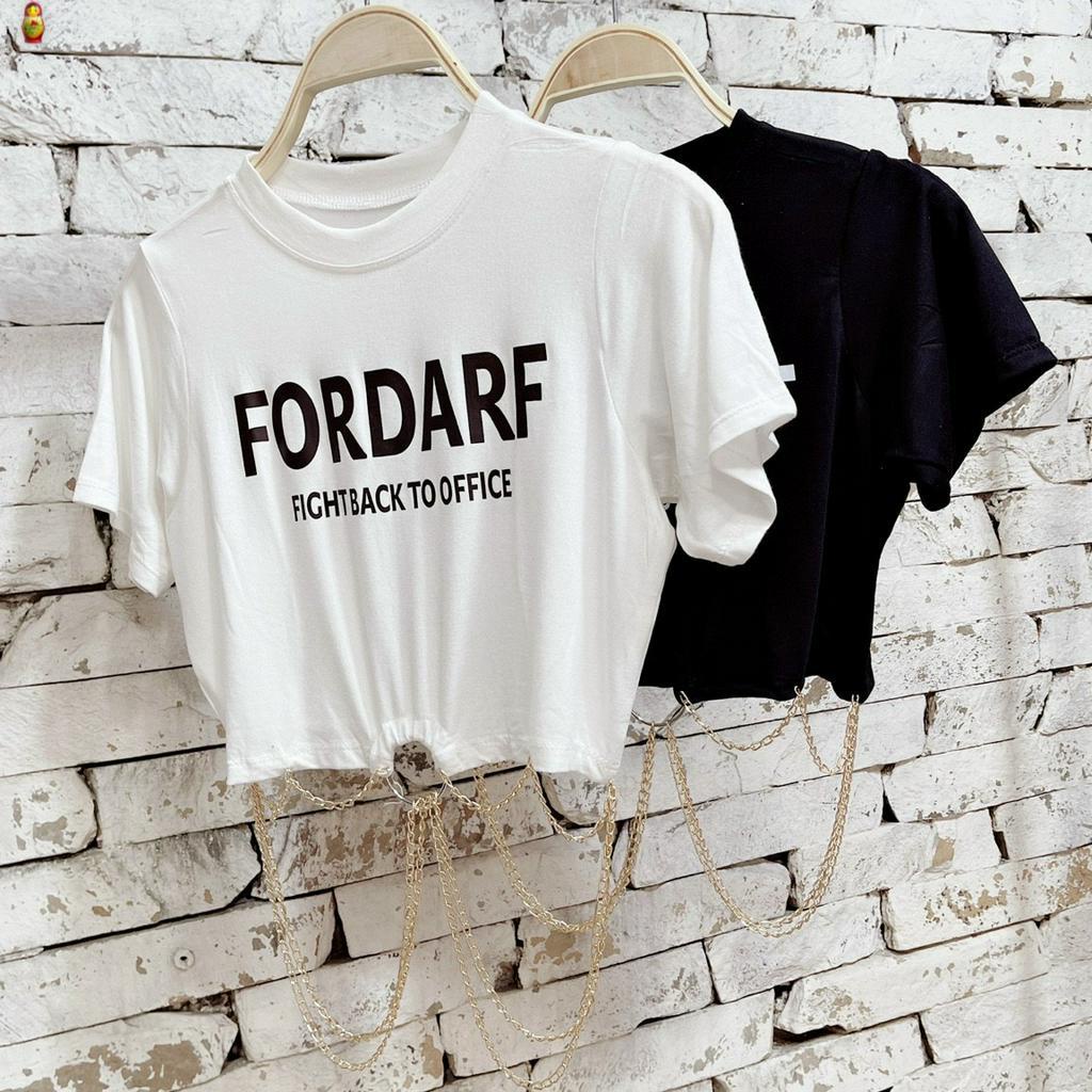 áo croptop in chữ phối khoen giữa 2 xích 2 bên