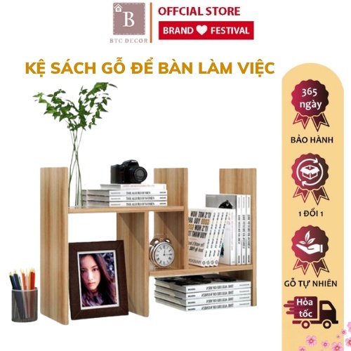 Kệ Sách Gỗ Để Bàn Làm Việc BTC DECOR - Đựng Tài Liệu Mini Gỗ MDF - Kích Thước 54cm x 20cm x 35cm - BH 1 Năm