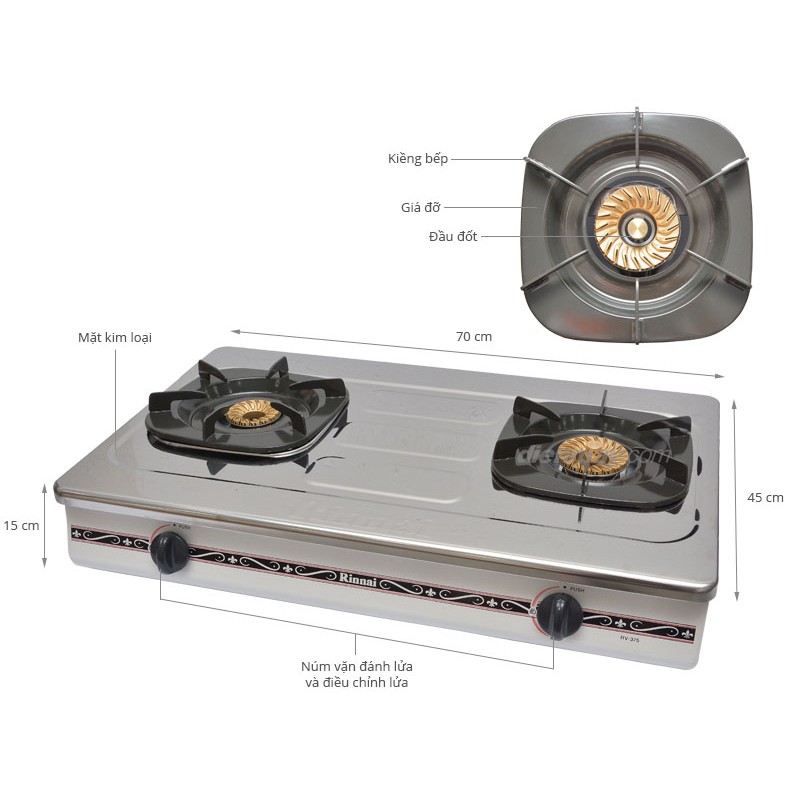 Kiềng bếp ga rinnai RV-367,375,377,577... mặt inox và mặt men