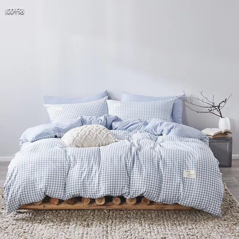 Tặng vỏ gối ôm - Bộ chăn ga giường cotton tici kẻ LIDACO cotton đũi kẻ dày decor phòng ngủ vintage đủ mọi cỡ nệm