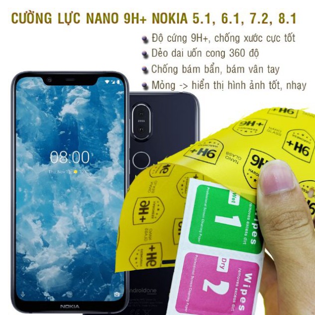 Dán cường lực nano dẻo Nokia 5.1, 5.1 Plus, 6.1, 6.1 Plus, 7 Plus, 7.2, 8.1