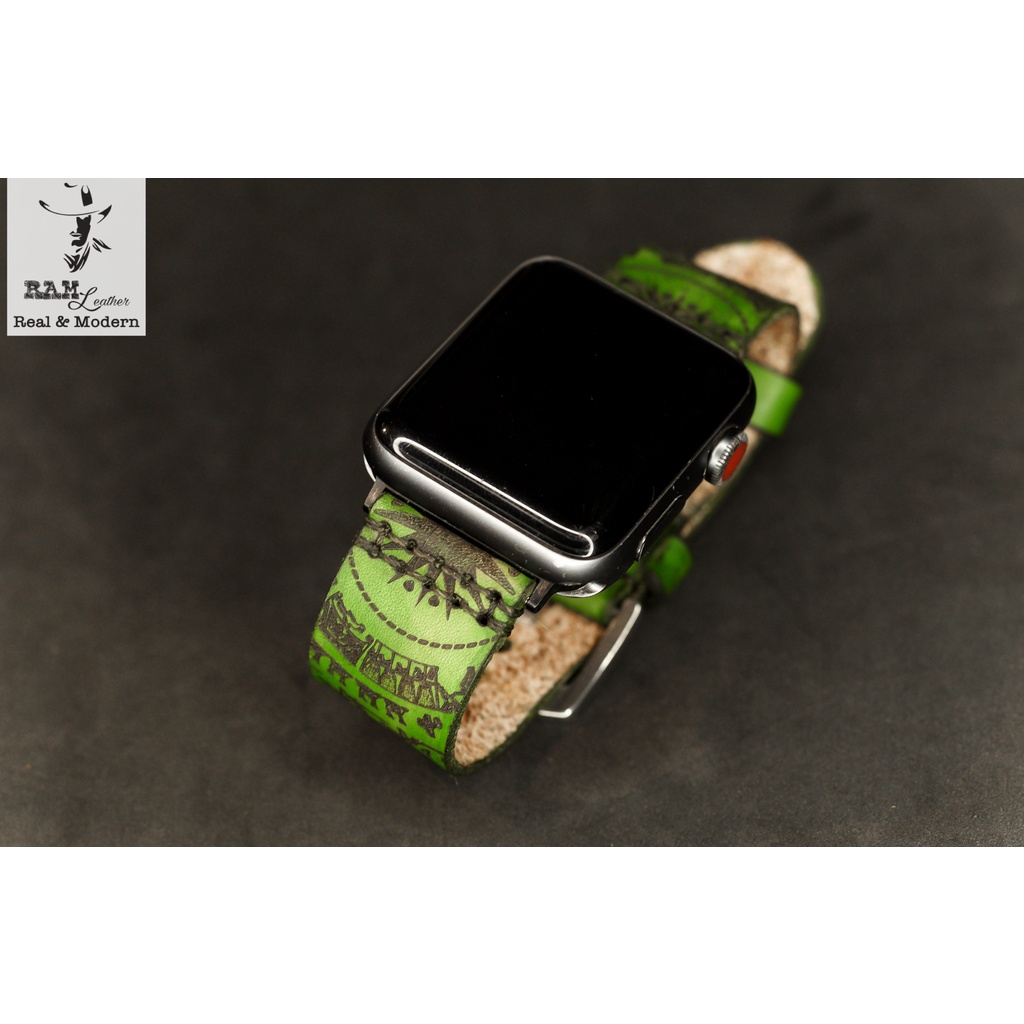 Dây apple watch Trống Đồng Việt Nam vegtan Italia xanh qua green RAM Leather simple Trống Đồng Việt Nam