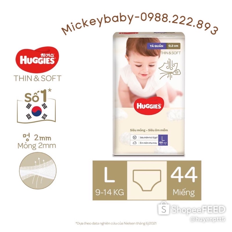 Tã quần Hàn Quốc Huggies Thin & Soft mỏng tàng hình size L44/XL36/XXL28
