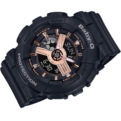 Đồng Hồ Nữ Casio Baby G BA-110 Mặt Vàng Hồng - Dây Nhựa Màu Đen - Bảo hành 12 tháng