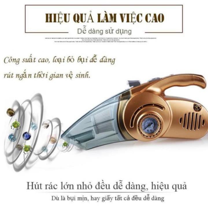 Máy Hút Bụi Ô Tô Xe Hơi Mini Cầm Tay Đa Năng 4 trong 1 Kiêm Bơm Lốp Xe Đèn Pin Và Đo Áp Suất Xe Cắm Tẩu ô tô VTM