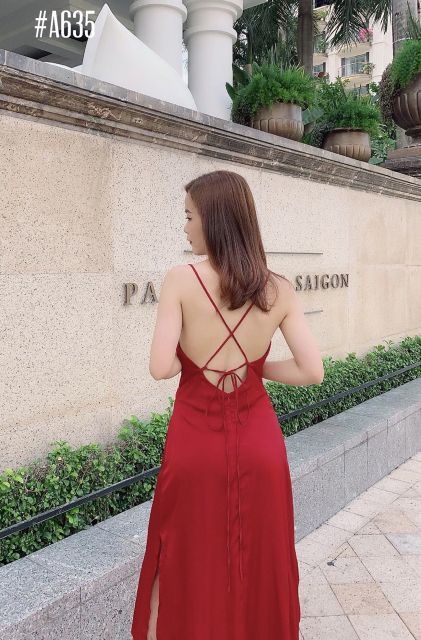 Đầm maxi xẻ tà hở lưng (3 màu)