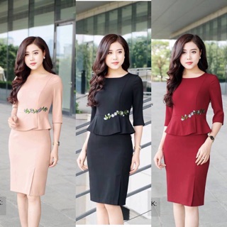 DEAL SỐC Đầm ôm peplum đính hoa dây V146