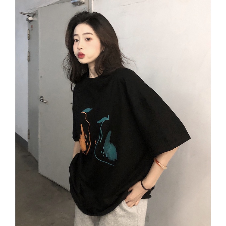 Áo Thun Ngắn Tay Dáng Rộng In Họa Tiết Thời Trang Mùa Hè Hàn Quốc Dành Cho Nữ