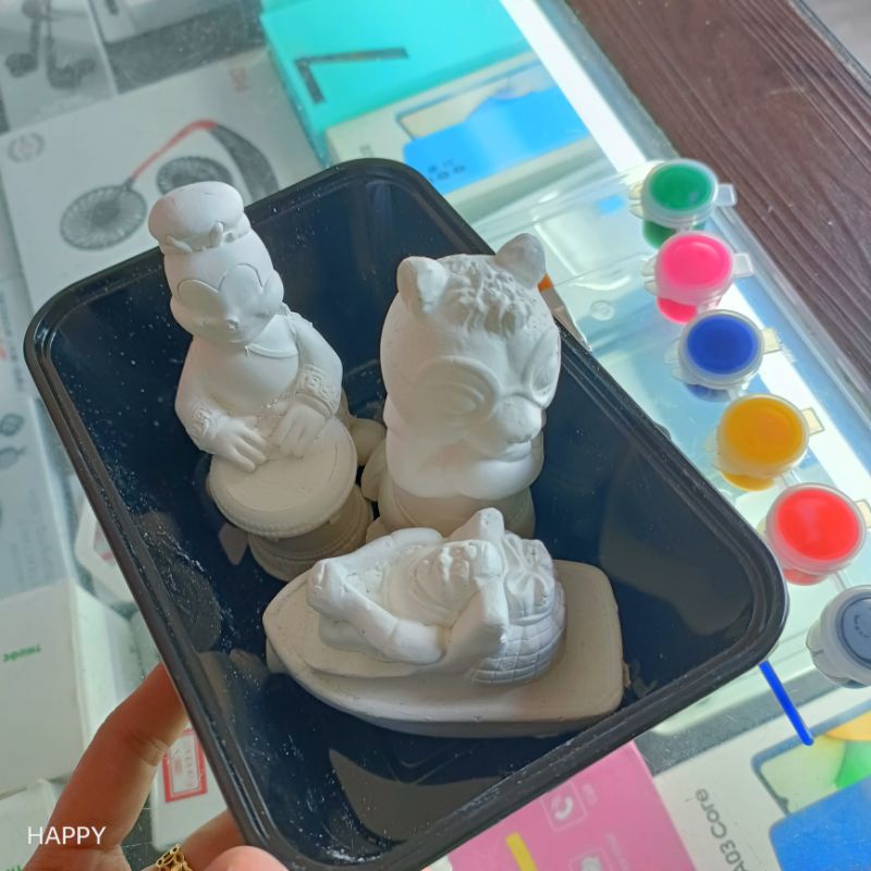 Bộ 3 tượng thạch cao cho bé tặng kèm màu nước và cọ vẽ - bộ tô tượng thạch cao Siêu Thị Happy