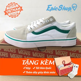 Giày old skool da lộn trắng kẻ xanh
