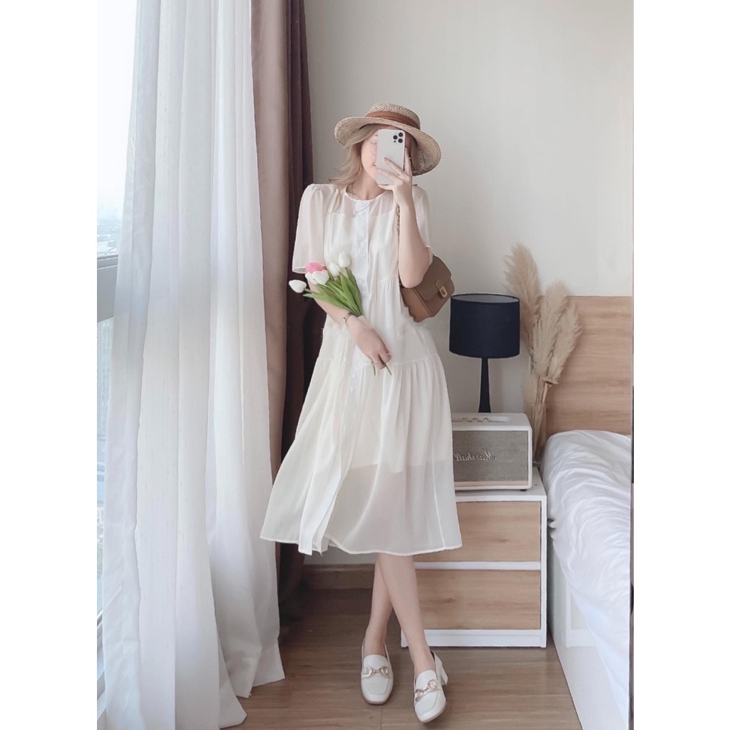 Set váy xuông, chất tơ voan 3 màu kèm váy hai dây mặc bên trong