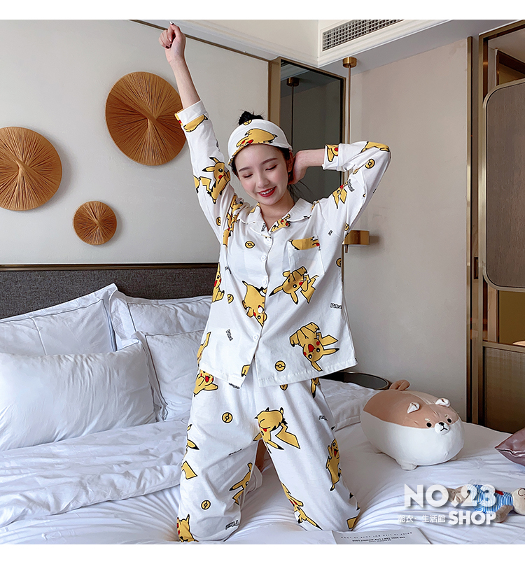 Bộ Đồ Ngủ Vải Cotton In Hình Pikachu Kiểu Hàn Quốc Dễ Thương Cho Các Cặp Đôi