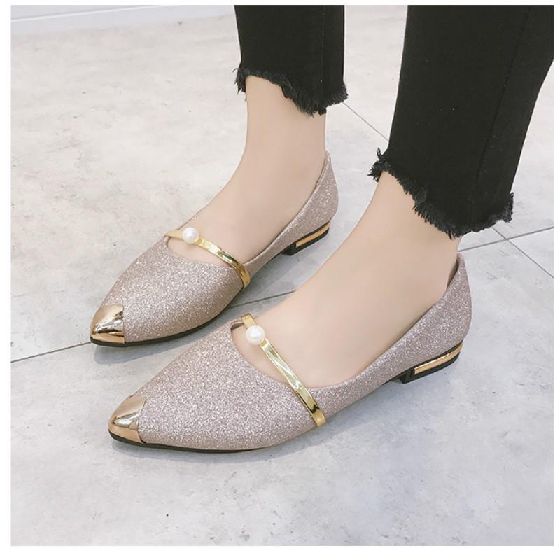 Mới Giày Búp Bê Mũi Nhọn Đính Kim Sa Lấp Lánh Thời Trang Cho Nữ