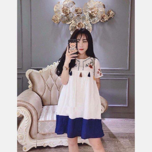 Váy baby DOLL phối mầu thêu hoa VNXK siêu hót.