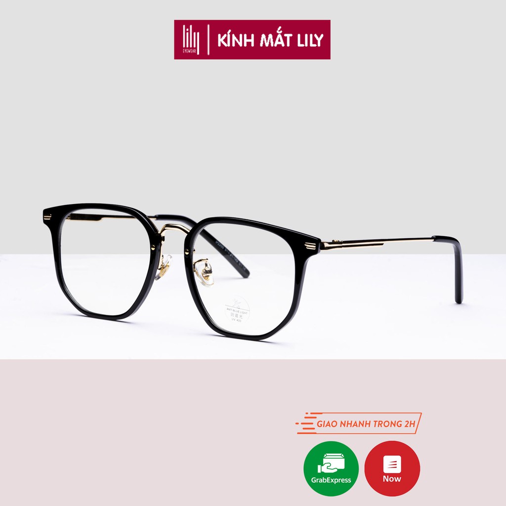 Gọng kính cận nam nữ Lilyeyewear mắt vuông to kim loại cao cấp kiểu dáng thời trang M2200