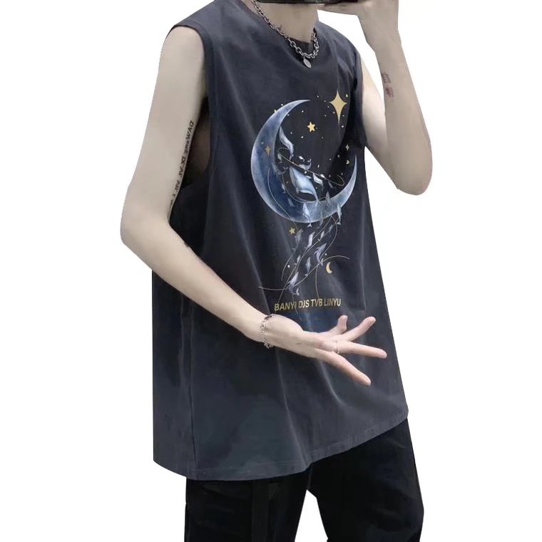 Áo Thun Thể Thao Sát Nách Thoáng Khí In Hình Mặt Trăng Kích Thước Lớn M-3XL Thời Trang Mùa Hè Cho Nam