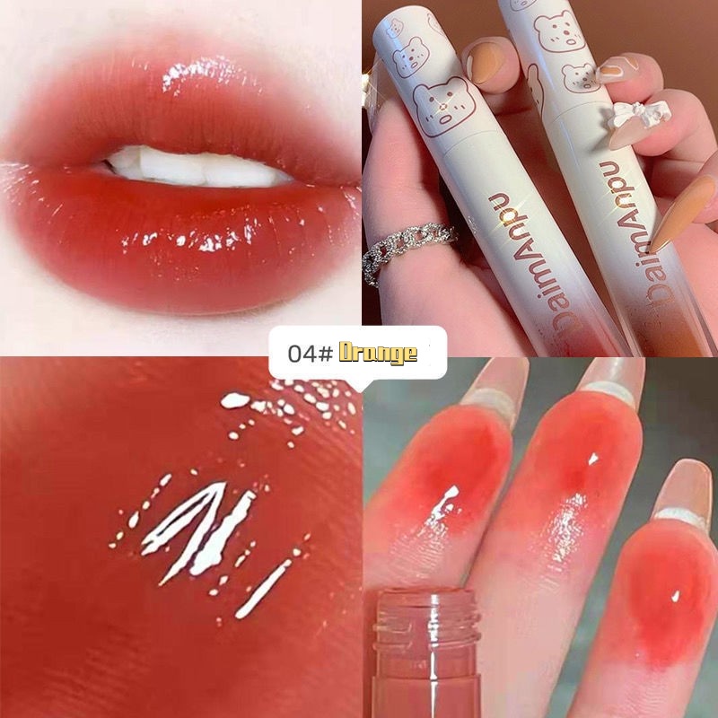 [Hàng mới về] Son kem bóng mịn như nhung chống thấm nước lâu trôi họa tiết gấu nhỏ dành cho bạn nữ