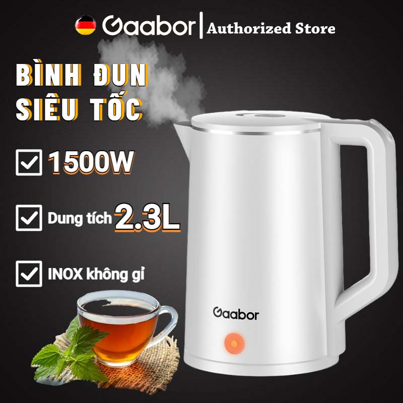 Bình đun siêu tốc GAABOR GK-S23P dung tích lớn 2.3L (dung tích sử dụng 1.8L) - 1500W – Bằng Thép không gỉ - Đại lý chính