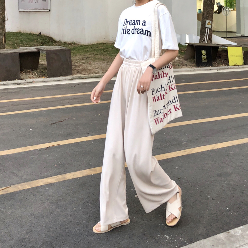 Quần dài lưng cao dáng rộng thiết kế đơn giản phong cách Hàn Quốc thời trang dành cho nữ