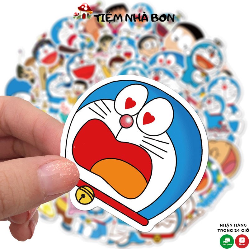 Sticker doremon mèo ú, Bộ sticker doremon cute dán trang trí laptop, mũ nón bảo hiểm, vali