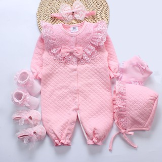 Set đồ cho bé - Body chần bông kèm mũ, giày, nơ cho bé