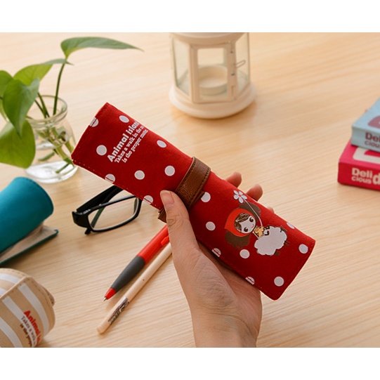 Túi đựng viết Cuốn Vải khóa bấm có hình dễ thương
