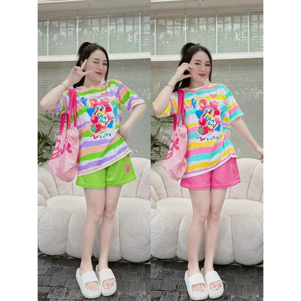 Bộ Thun Đùi Dễ Thương,Sét bộ In 3D Cao Cấp From Rộng Dễ Mặc,2 Màu Cưng Xĩu