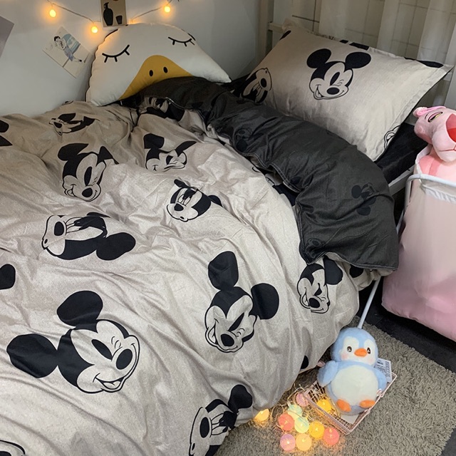 Set Chăn Ga Chuột Mickey Xám Cotton Poly Siêu Xinh (Shinbedding.shop)