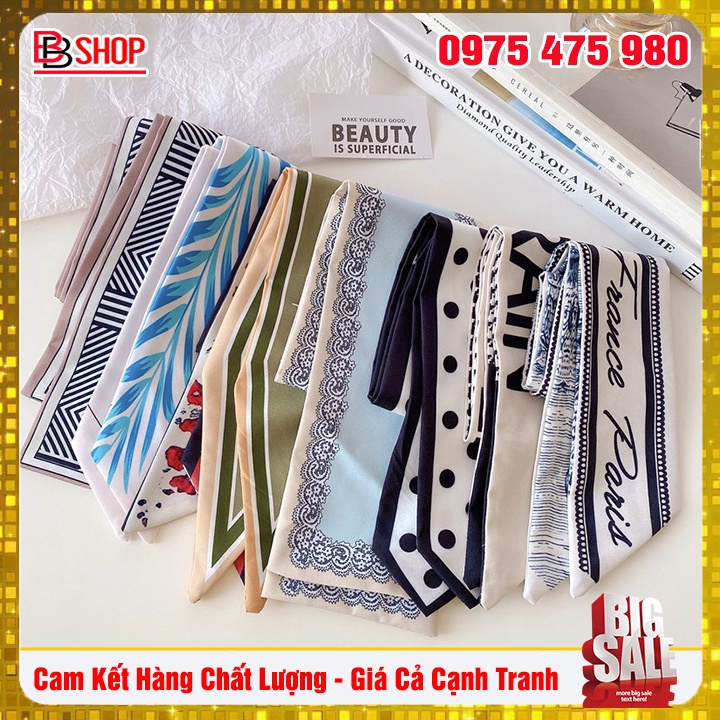 Khăn Quấn Quai Túi Xách, Buộc Tóc, Quàng Cổ Lụa Kiểu Pháp 100x8cm