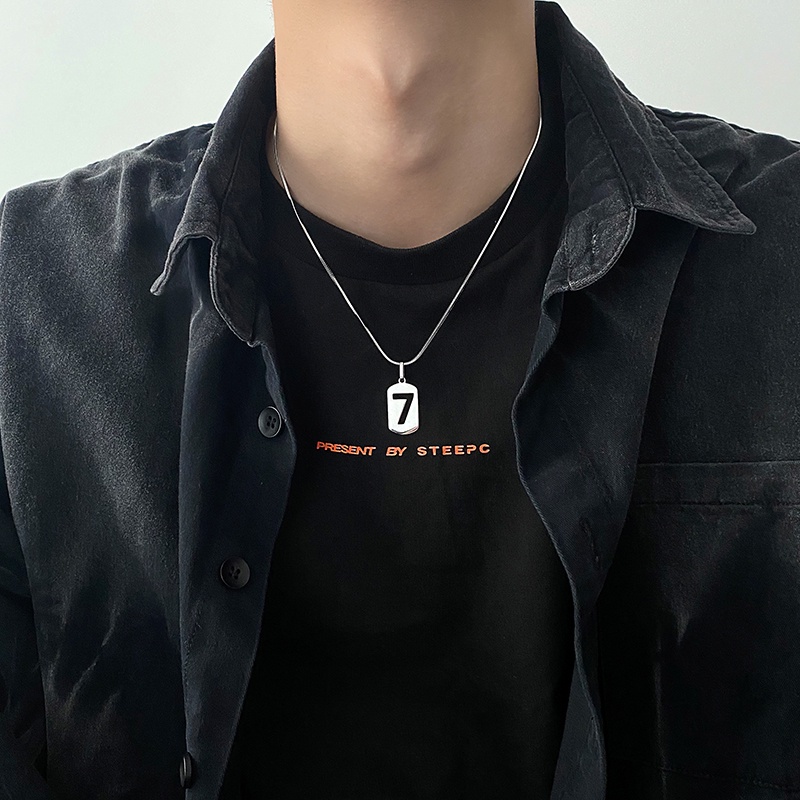 Vòng cổ thép titan mặt số 7 phong cách hip hop thiết kế thời trang