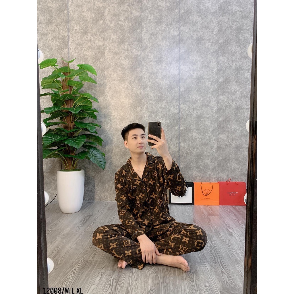 Bộ pijama lụa dài tay phù hợp cả nam và nữ, Bộ đồ ngủ dài tay chất lụa satin cao cấp cực đẹp