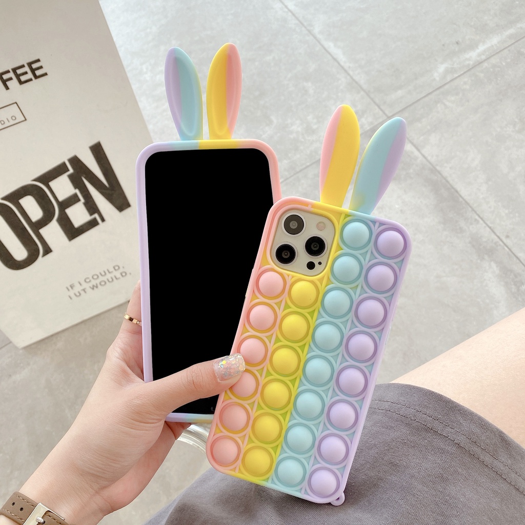 Ốp Điện Thoại Silicon Tpu Mềm Hình Tai Thỏ 3D Nhiều Màu Chống Sốc Cho iPhone 11 12 13 Pro Max mini XS Max X XS XR 7 8 Plus