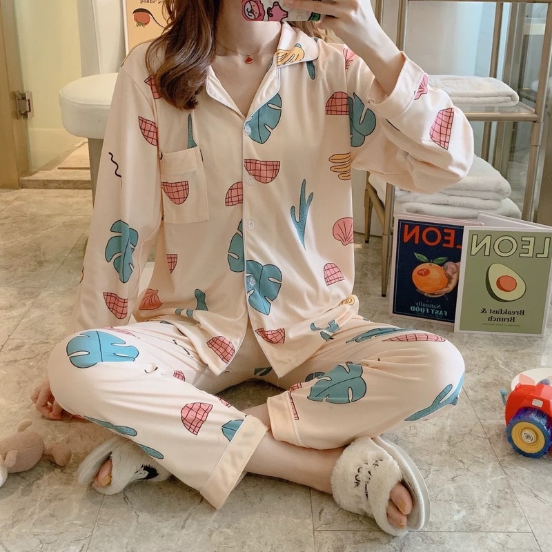 Pijama- Bộ Ngủ Nữ Cotton Dài Tay Quần Dài Chất Cotton Mềm Mại