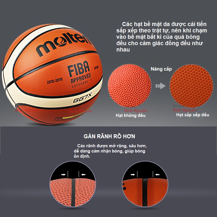 Bóng rổ Molten FIBA GG7X size 7 da PU chơi indoor outdoor TẶNG kim bơm + túi lưới banh đẹp bền bám tay tốt nhồi