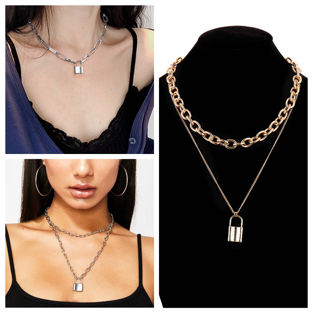 Vòng cổ bằng thép không gỉ có ổ khóa kim loại phong cách Gothic