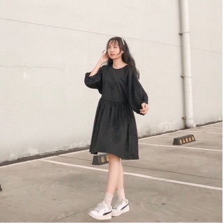 Váy babydoll tay bồng ( đầm ulzzang dáng xoè cổ tròn )