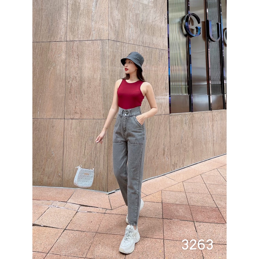 [ ẢNH THẬT ] QUẦN BAGGY JEAN NỮ LƯNG CAO 2 NÚT 2 TÚI HỘP ĐĨA CHÉO LAI CUỐN MÀU XÁM NHẠT CAO CẤP NITI PHONG THÁI DẪN ĐẦU