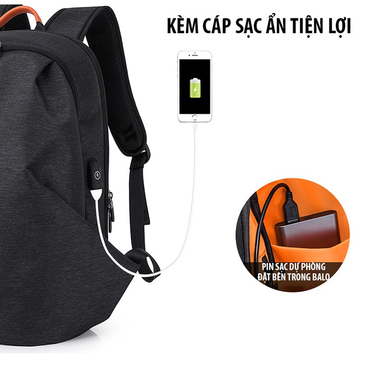 Balo thể thao đựng Laptop TANGCOOL thiết kế 2 cánh, chống nước, túi Zip kèm cáp sạc ẩn cao cấp