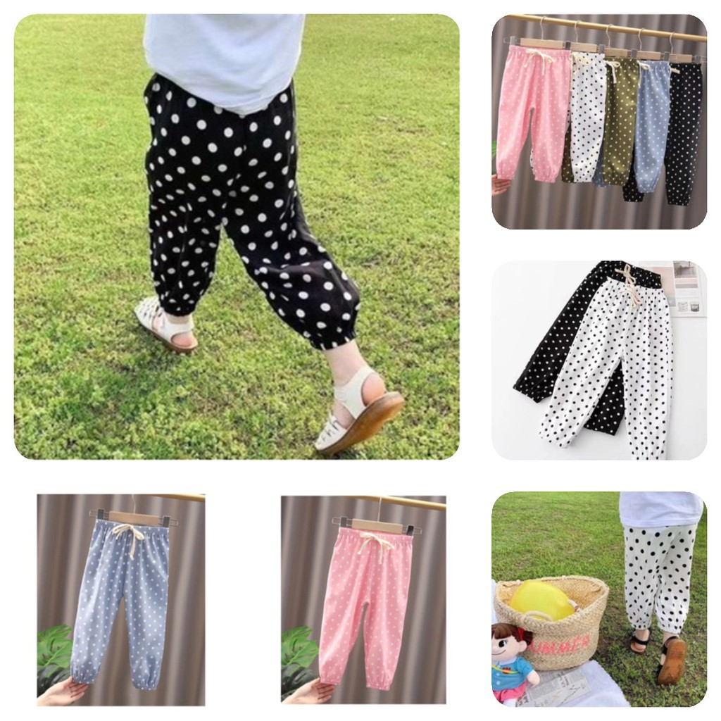 COD  Child Jogger Pants Waist Rubber Motif Polkadot Unisex Kids Girls Boys Pants Casual