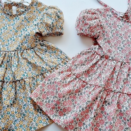 Váy xòe hoa nhí tay phồng mùa hè cho bé gái sơ sinh 1 2 3 4 tuổi MINTSCLOSET Mint's Closet - GV0062