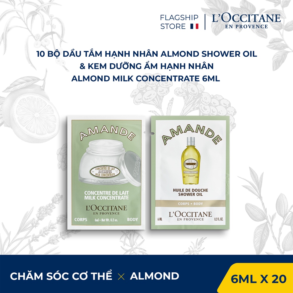 Bộ 20 Gói Dầu Tắm& Kem Dưỡng ẩm L'Occitane hạnh nhân 6ml (6ml X20 gói)