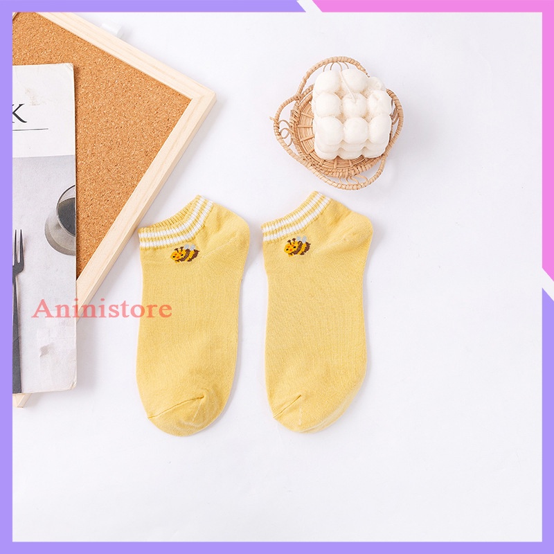 Tất cổ ngắn, vớ cổ ngắn nữ họa tiết ONG VÀNG phong cách HÀN QUỐC (TP CN 007 – Aninistore)