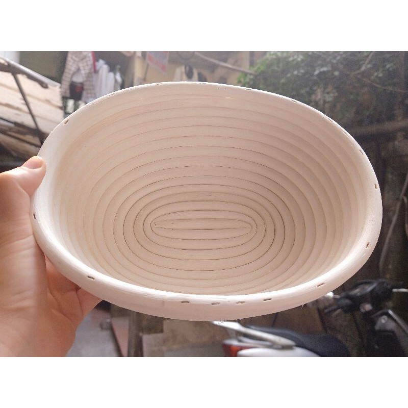 Rổ ủ bánh mì OVAN TRỨNG bằng mây tự nhiên (hàng xuất khẩu), có vải lót đi kèm, 25x19x9cm ủ 400-500g bột khô, gồm sắt