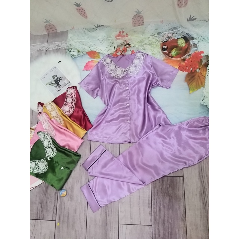 Đồ Bộ Pijama Tay Ngắn Quần Dài Vải Phi Lụa Loại 1 Siêu Mịn Đẹp